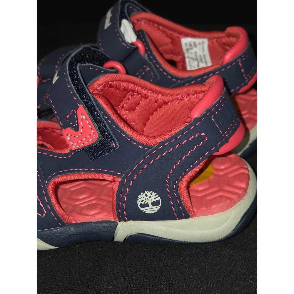Timberland Toddler Girl's Sandals Size 8 Pink Navy Hook & Loop‎ Shoes New